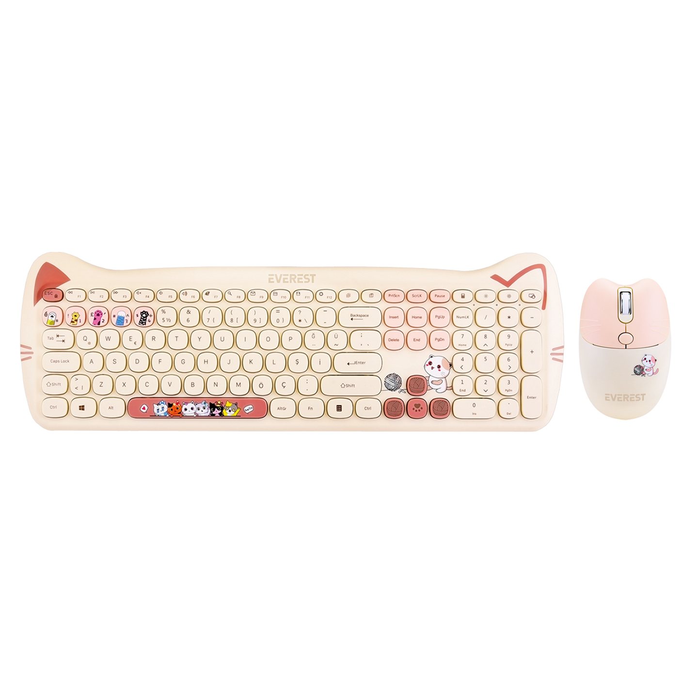 Everest KM-6283 CATTY Renkli Tuşlu Sarı Kablosuz 2.4 + BT Q Multimedia Klavye Mouse Set
