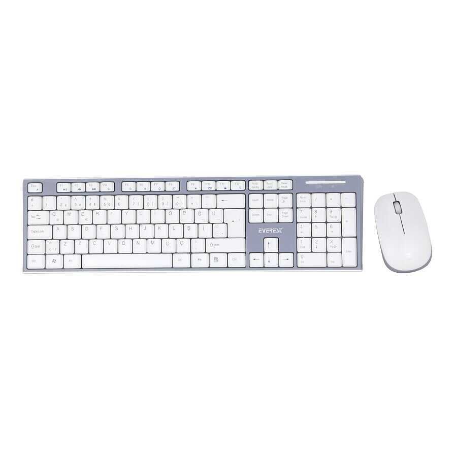 Everest KM-6063 USB Kablosuz Beyaz/Gri Multimedya Standart Q Klavye ve Mouse Set