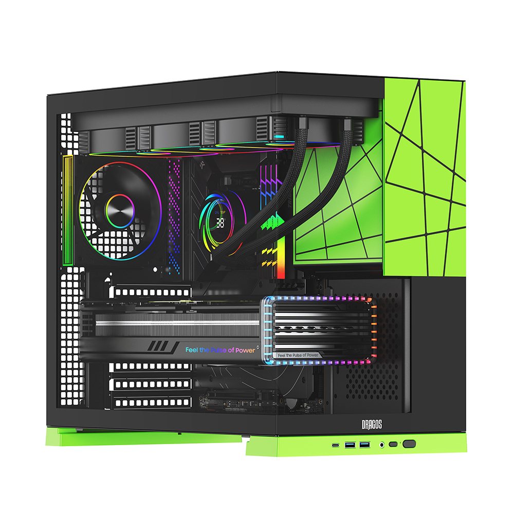 Dragos Prizma 5x Argb Fan Type-C 1000W 80+ Bronze PCIe 5.1 ATX 3.0 ATX Mid Tower Kasa Yeşil
