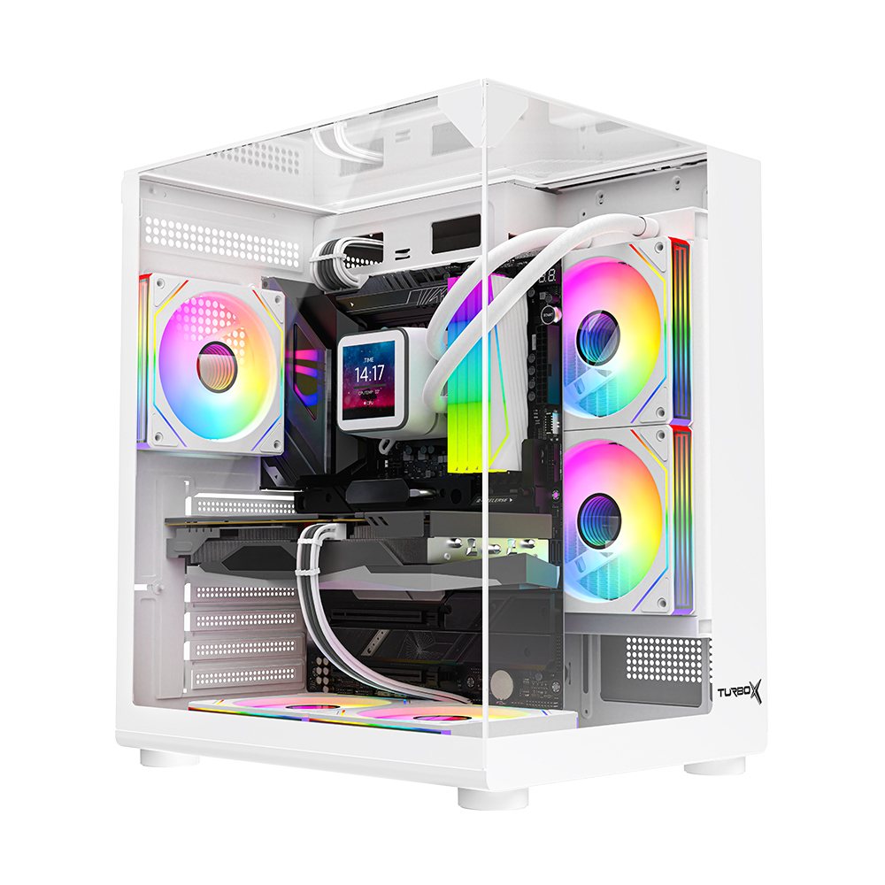 Turbox Teras Akvaryum Cam Tasarım Beyaz 4XARGB Fan 500W PSU USB 3.0 ATX Oyuncu Bilgisayar Kasası
