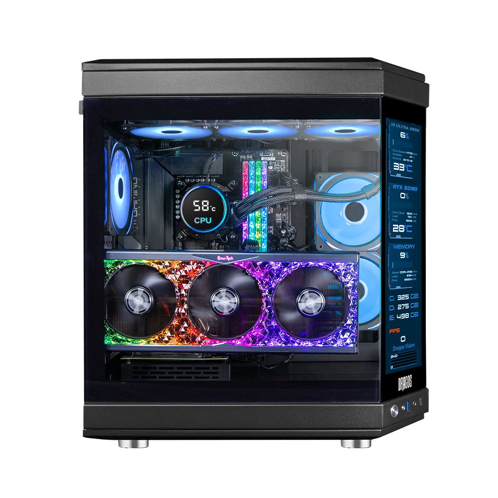 Dragos North Evo Vision LCD Ekran 7x ARGB Fan Type C ATX Mid Tower Panoramik Temperli Cam Gaming Kasa Siyah