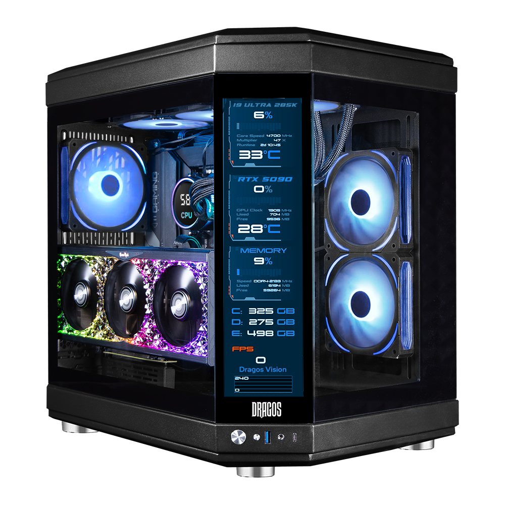 Dragos North Evo Vision LCD Ekran 7x ARGB Fan Type C ATX Mid Tower Panoramik Temperli Cam Gaming Kasa Siyah